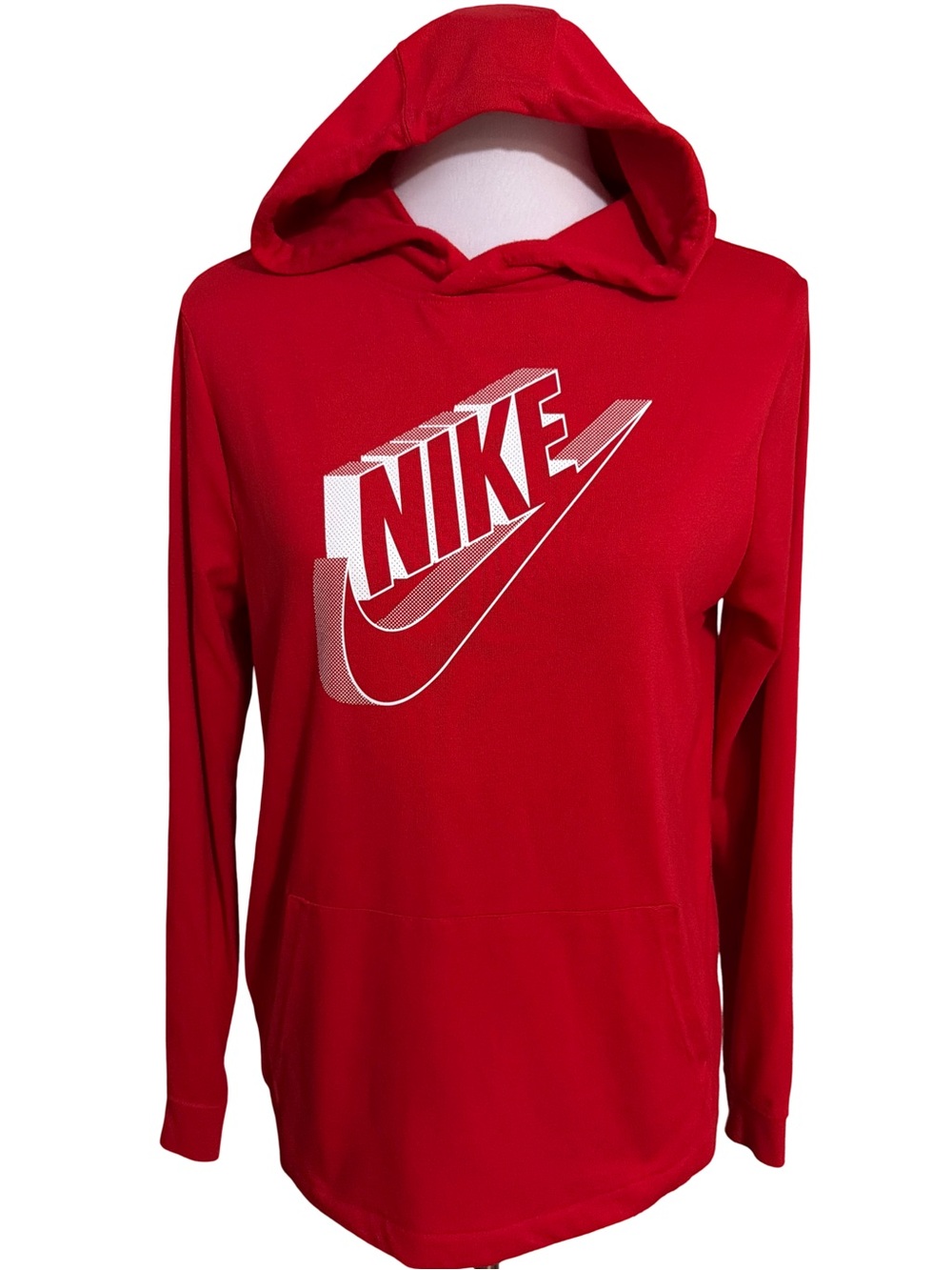 Nike Men's Red Crewneck Hoodie with White Logo